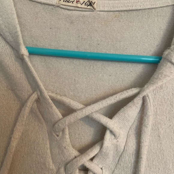 White hooded tie up pullover sweater - Picture 3 of 3